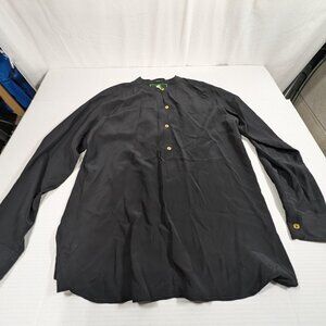 C Wonder Black Long Sleeve Pullover 1/4 buttons 100% Silk Womens Medium